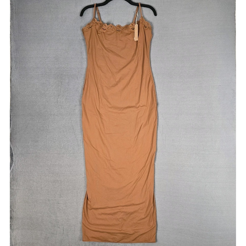 Skims Dress Womens XL Fits Everybody Lace Long Slip Maxi Scoop Neck Bronze NWT